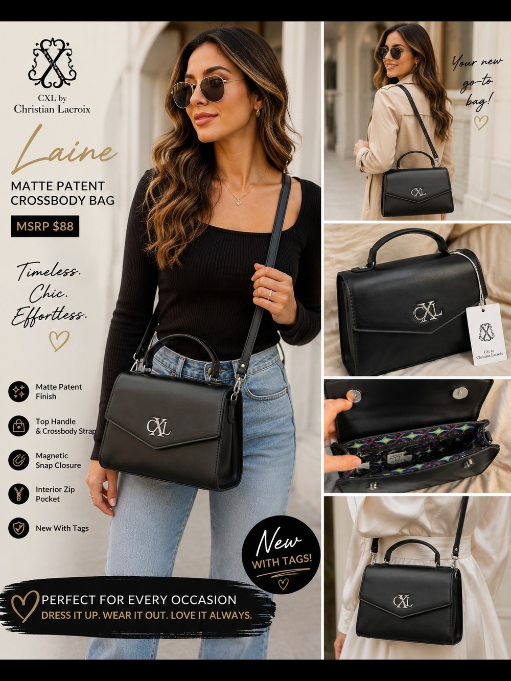 🖤🔥 CXL by Christian Lacroix Laine Matte Patent Crossbody Bag Black NWT  🖤🔥